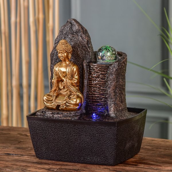 Fontaine d'intérieur Bouddha Zen méditation + boule en lévitation.