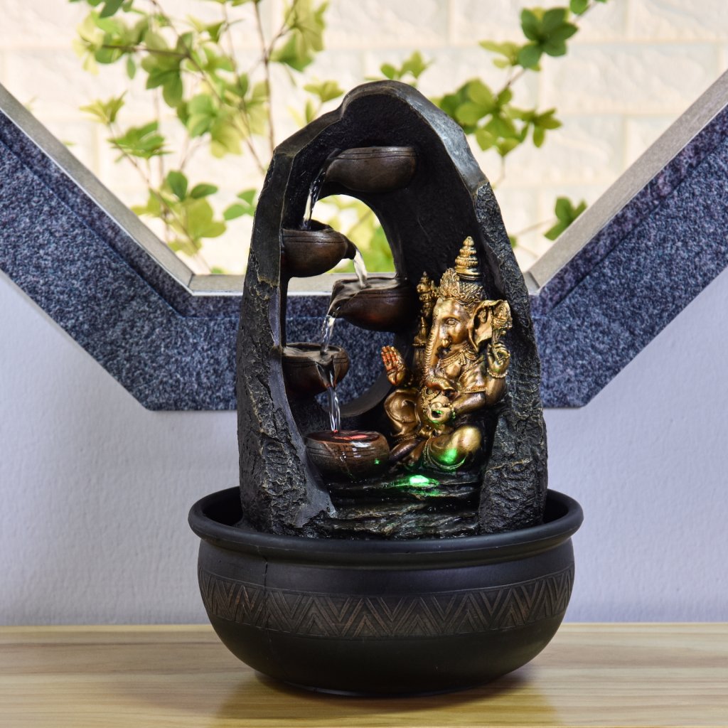 Fontaine D'intérieur Bouddha Sur Lotus En Grès - 21,5x22x31,2 Cm - Décoration Zen Et Apaisante